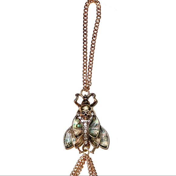 Gold & Abalone Iridescent Skull Moth Statement Hand Chain - Picture 9 of 14